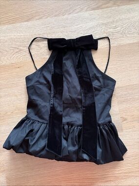 Zara Black Velvet Bow Halter Peplum Camisole - Women